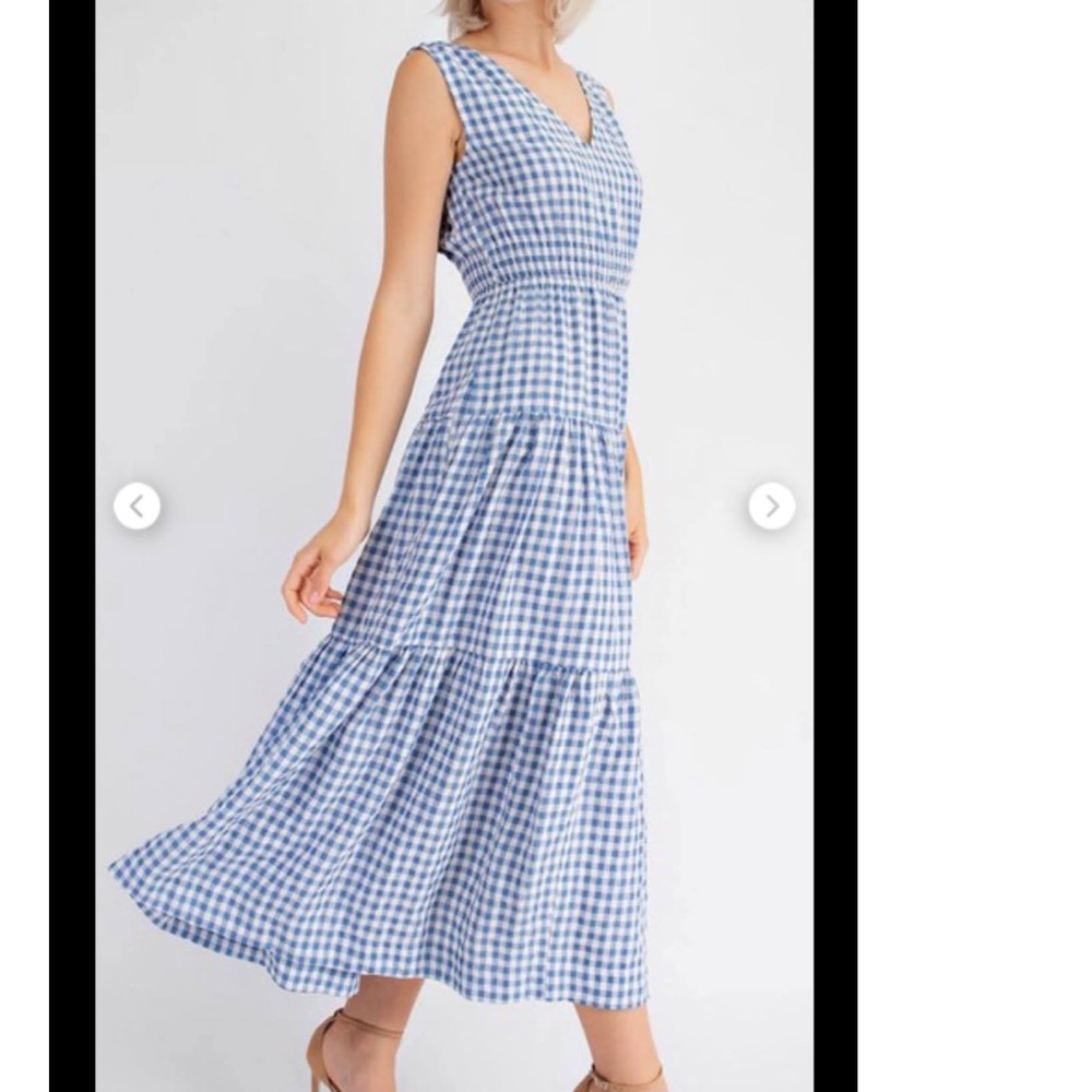 Edit By Nine Blue Gingham Tiered Maxi Dress